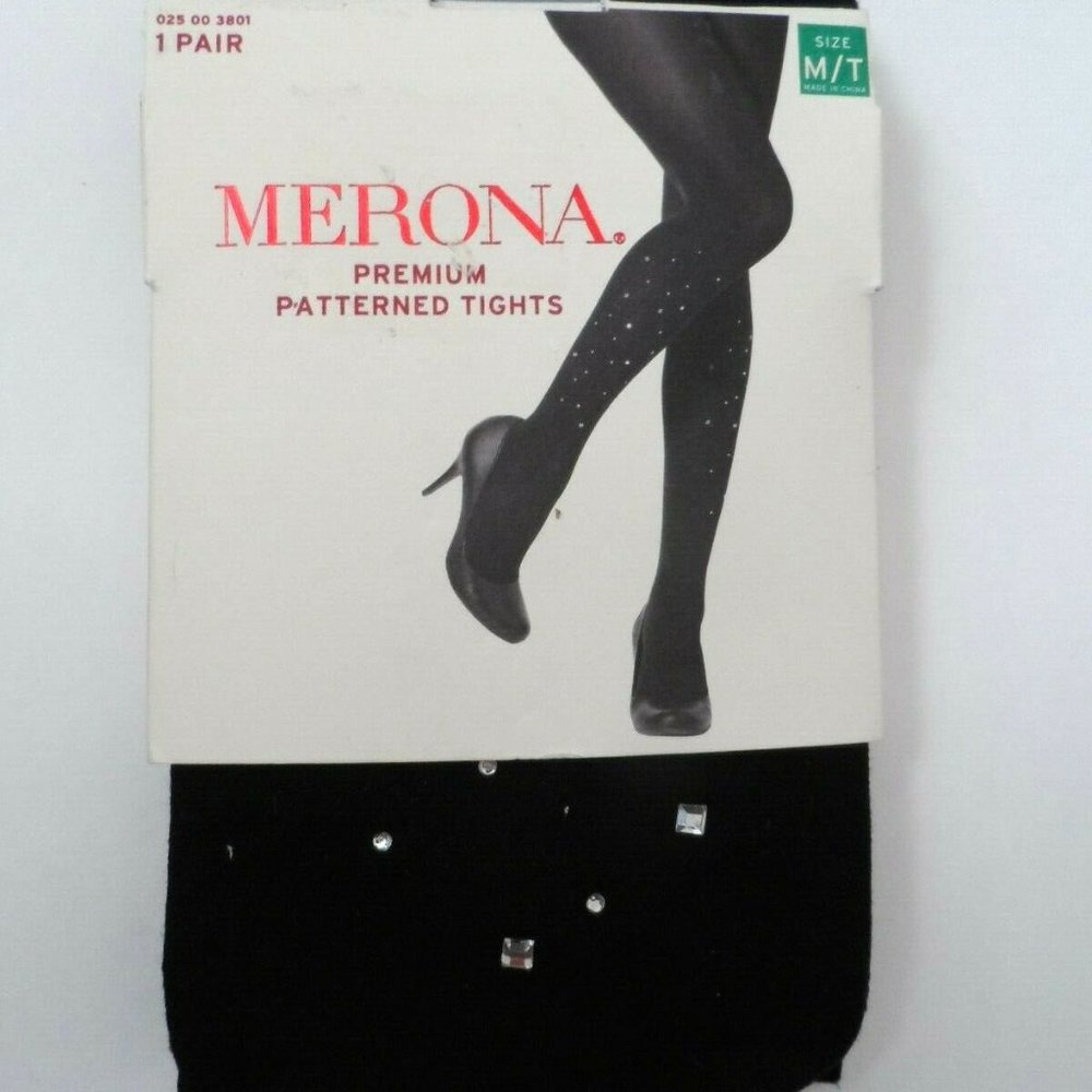 1 Pair Merona Premium Patterned Black Rhinestone Tights Size: M/T